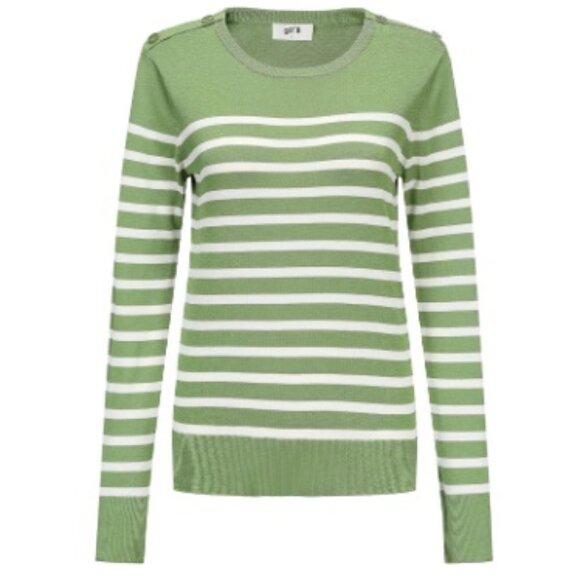 GIL'B Women's Viscose Mix Breton Lightweight Striped Shoulder Buttons Sweater - Picture 3 of 7